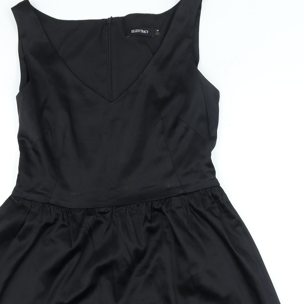 Ellen Tracy Womens Black Polyester Fit & Flare Size L V-Neck Zip