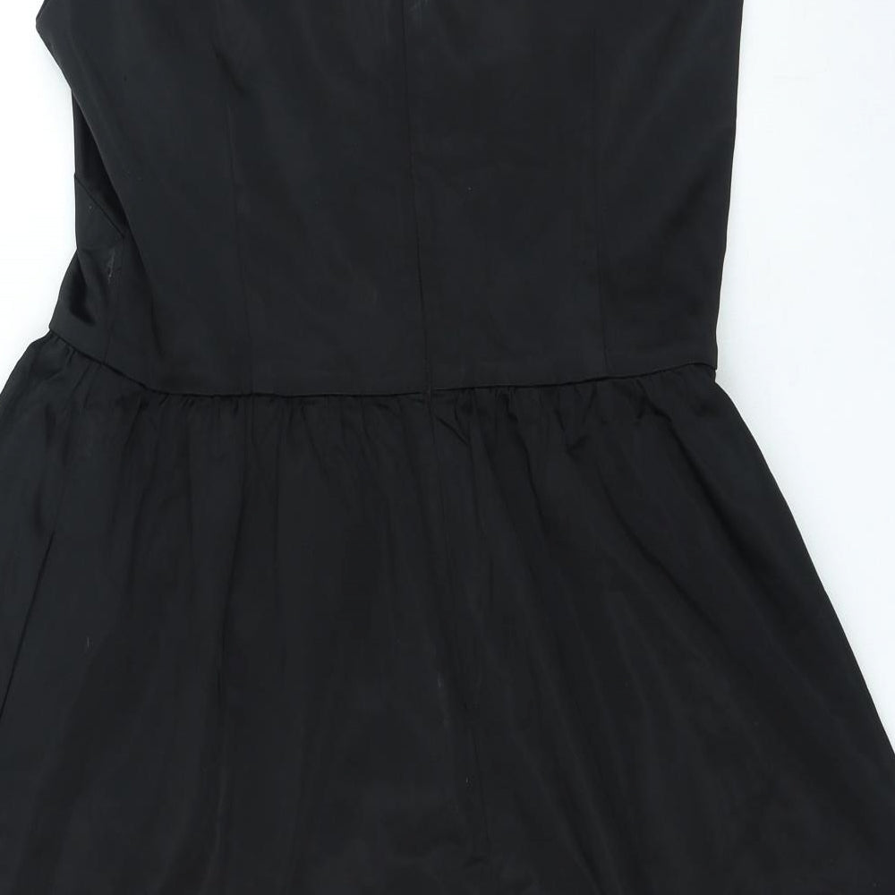 Ellen Tracy Womens Black Polyester Fit & Flare Size L V-Neck Zip