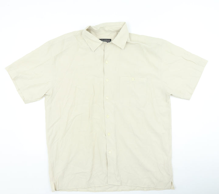 Cedar Wood State Mens Beige Viscose Button-Up Size L Collared Button