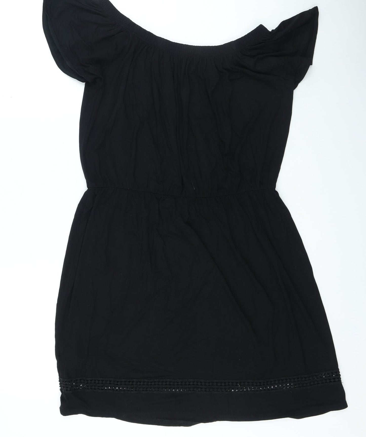 NEXT Womens Black Viscose Fit & Flare Size 14 Off the Shoulder Pullover