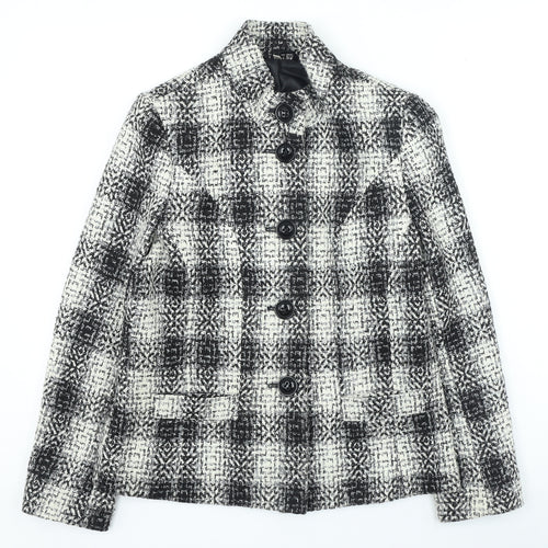 Preworn Womens Black Plaid Jacket Size 10 Button