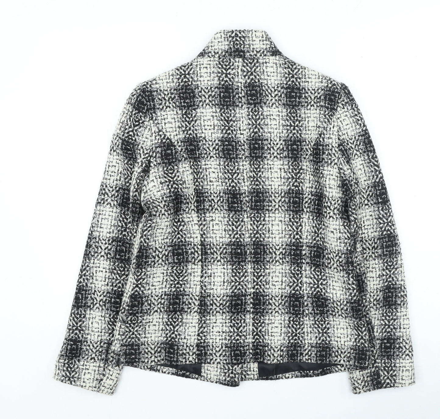 Preworn Womens Black Plaid Jacket Size 10 Button