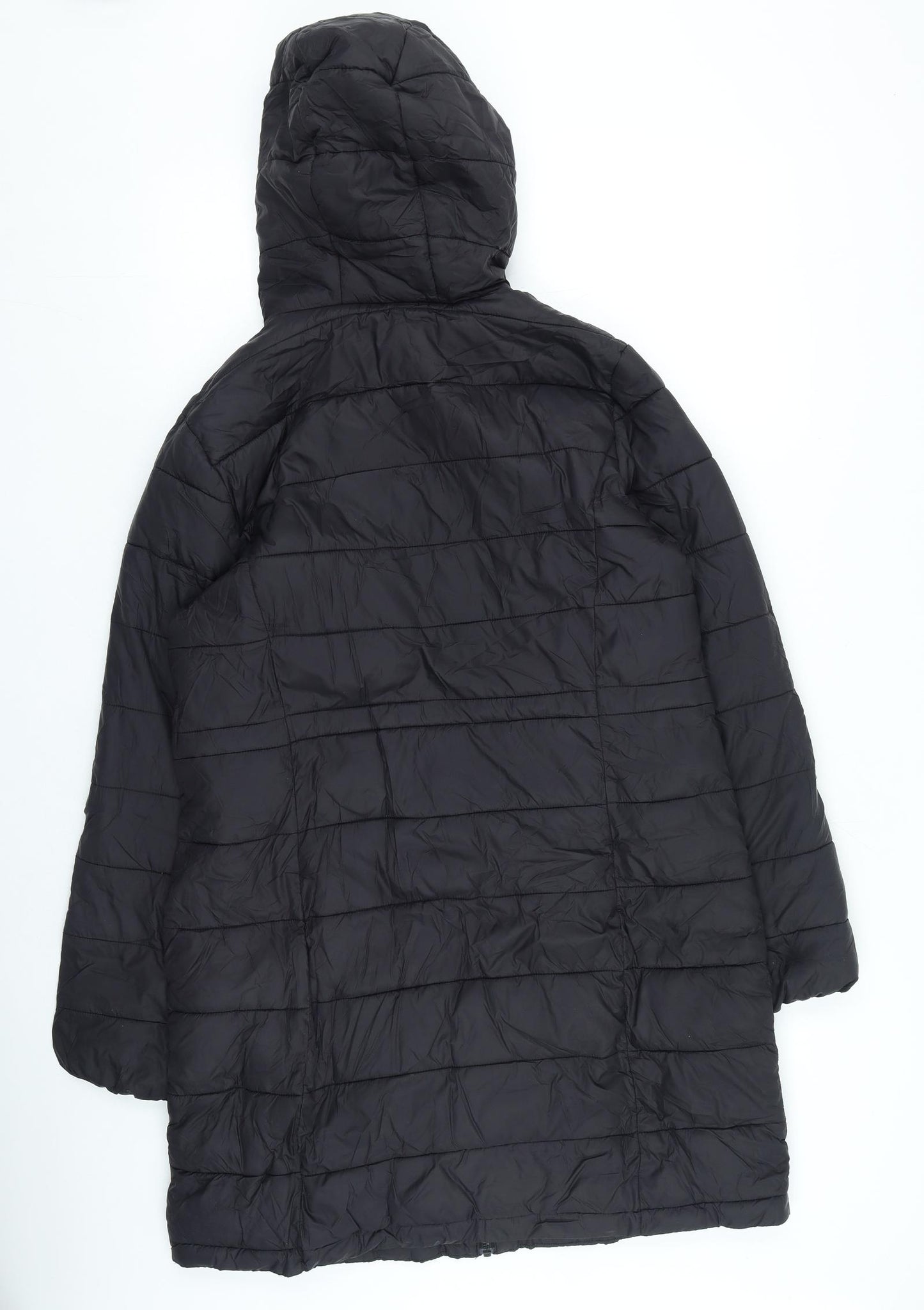 Preworn Womens Black Quilted Coat Size 14 Zip