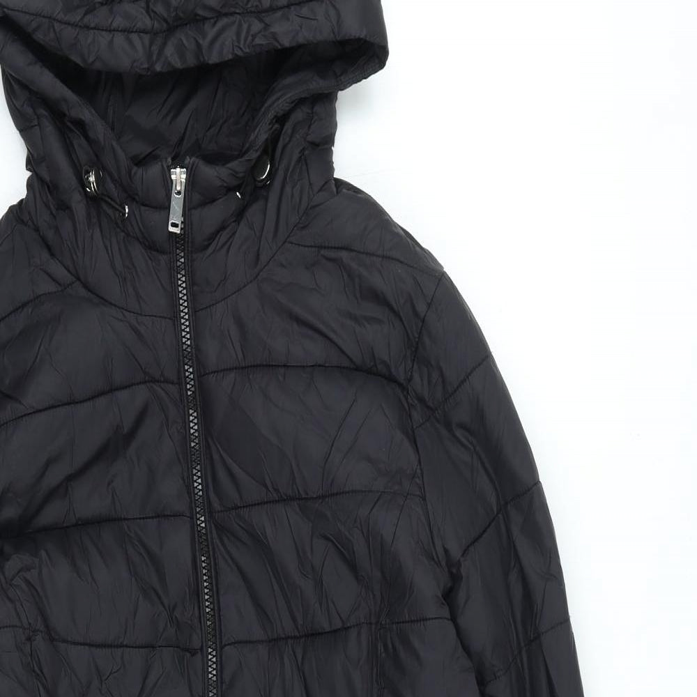 Preworn Womens Black Quilted Coat Size 14 Zip