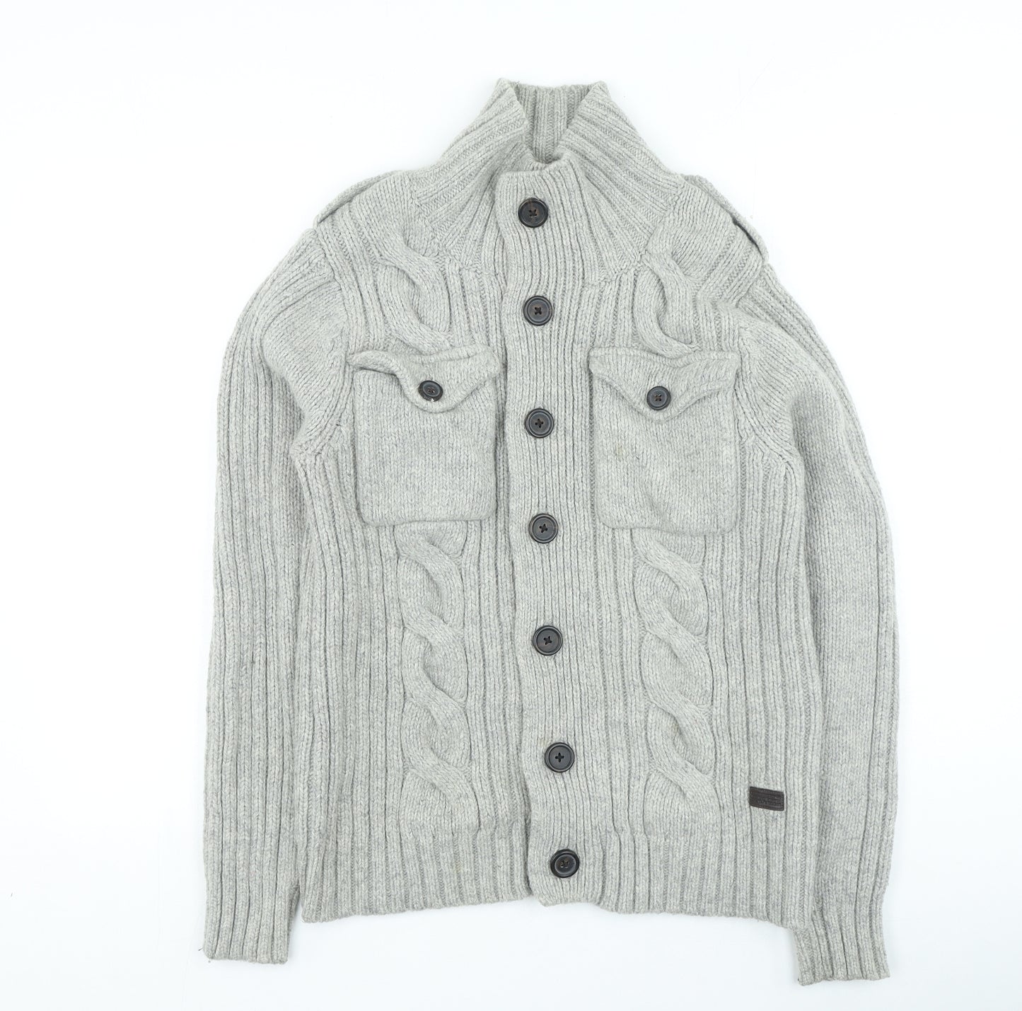 NEXT Mens Grey High Neck Acrylic Cardigan Jumper Size S