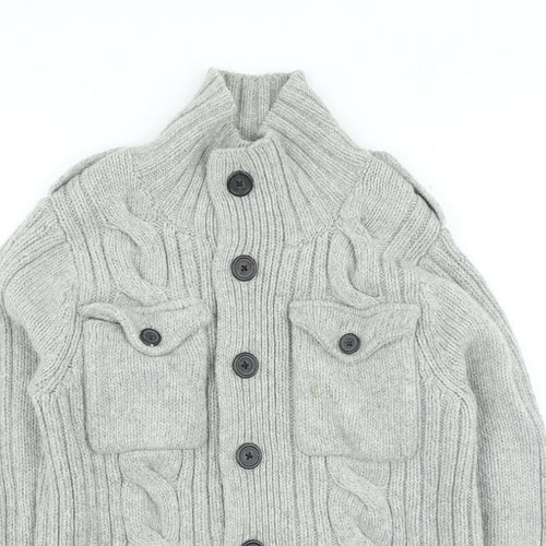 NEXT Mens Grey High Neck Acrylic Cardigan Jumper Size S