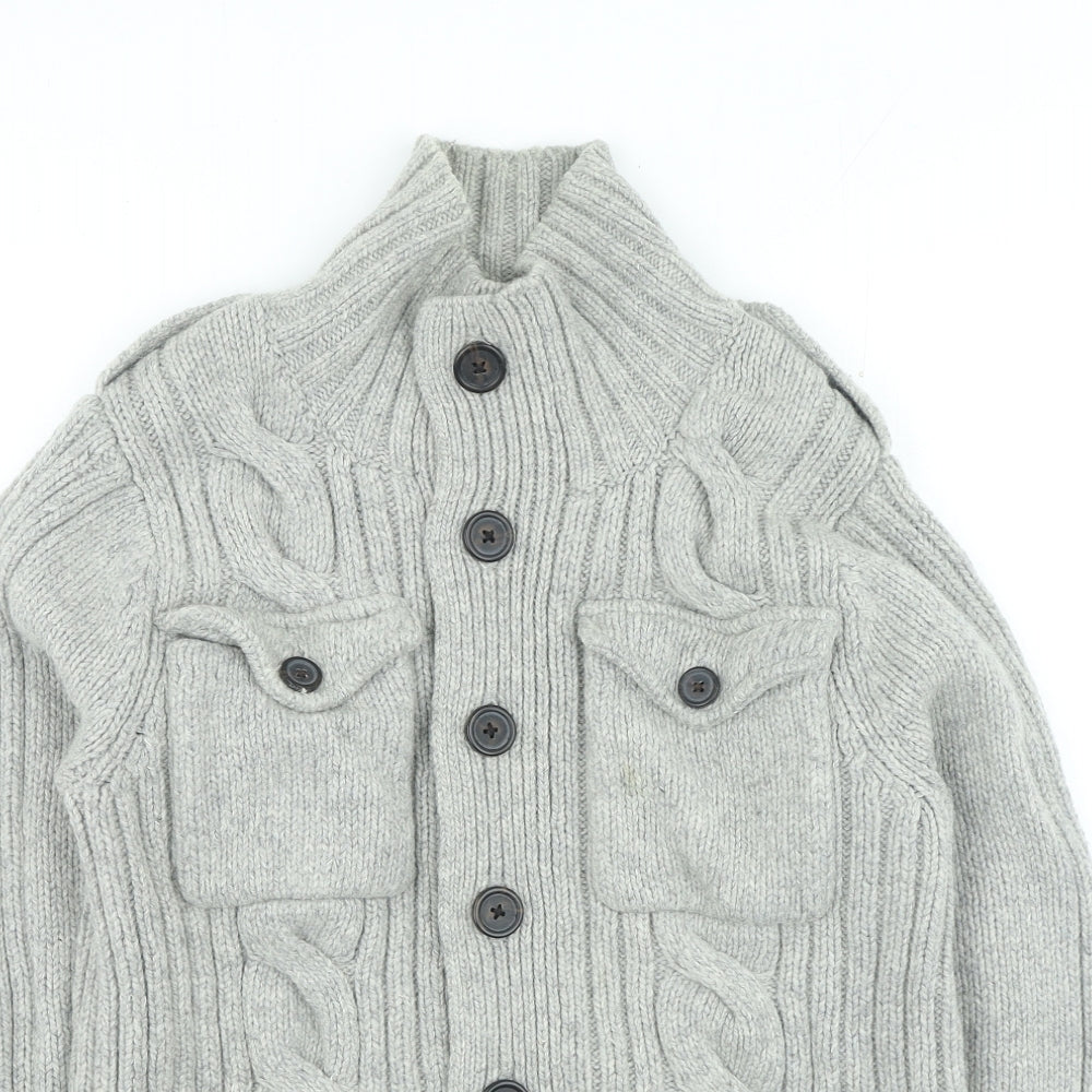 NEXT Mens Grey High Neck Acrylic Cardigan Jumper Size S