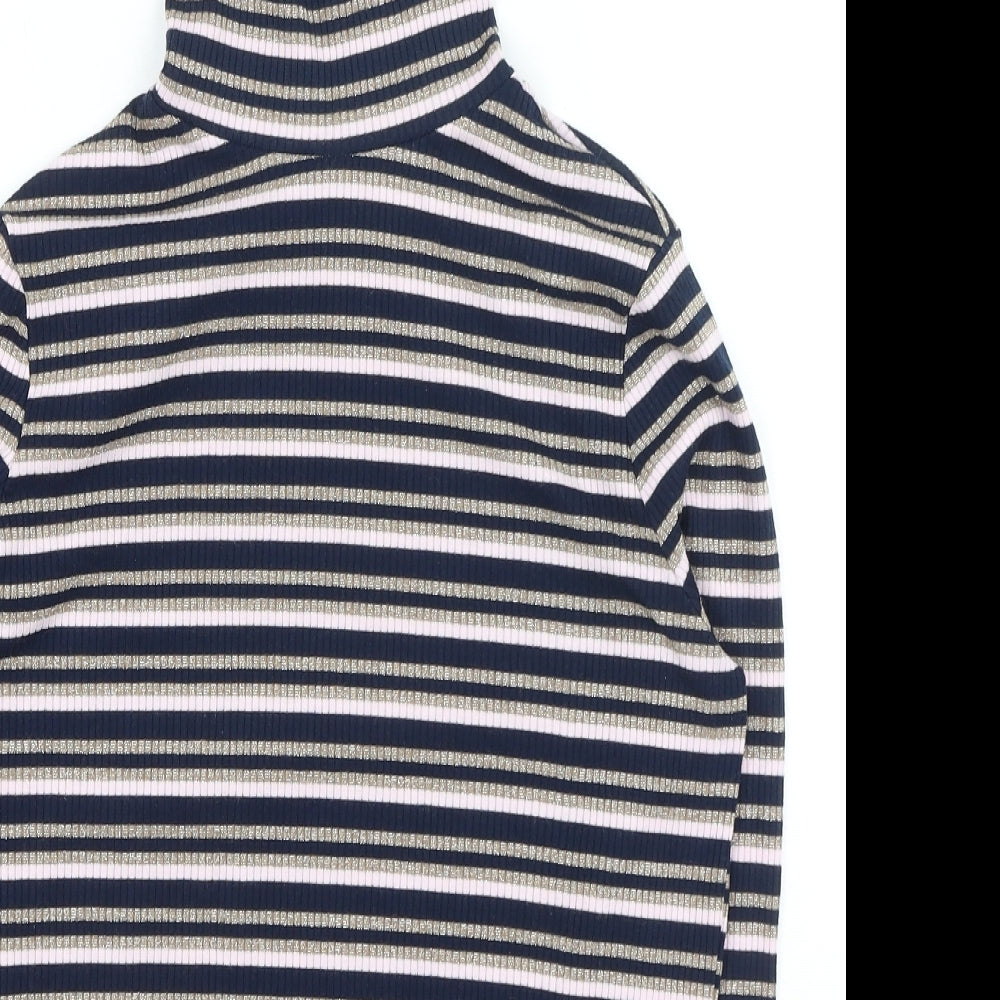 Marks and Spencer Womens Multicoloured High Neck Striped Polyester Pullover Jumper Size 14