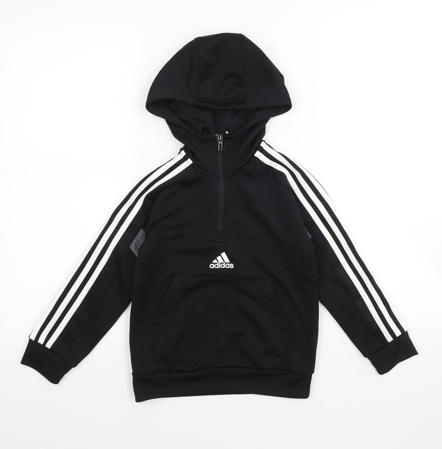 adidas Boys Black Polyester Pullover Hoodie Size 5-6 Years