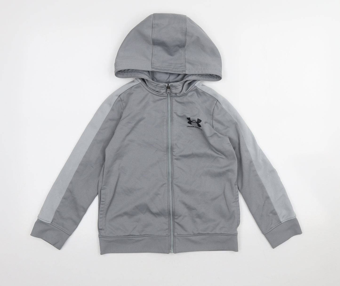 Under armour Boys Grey Polyester Full Zip Hoodie Size 8-9 Years Zip