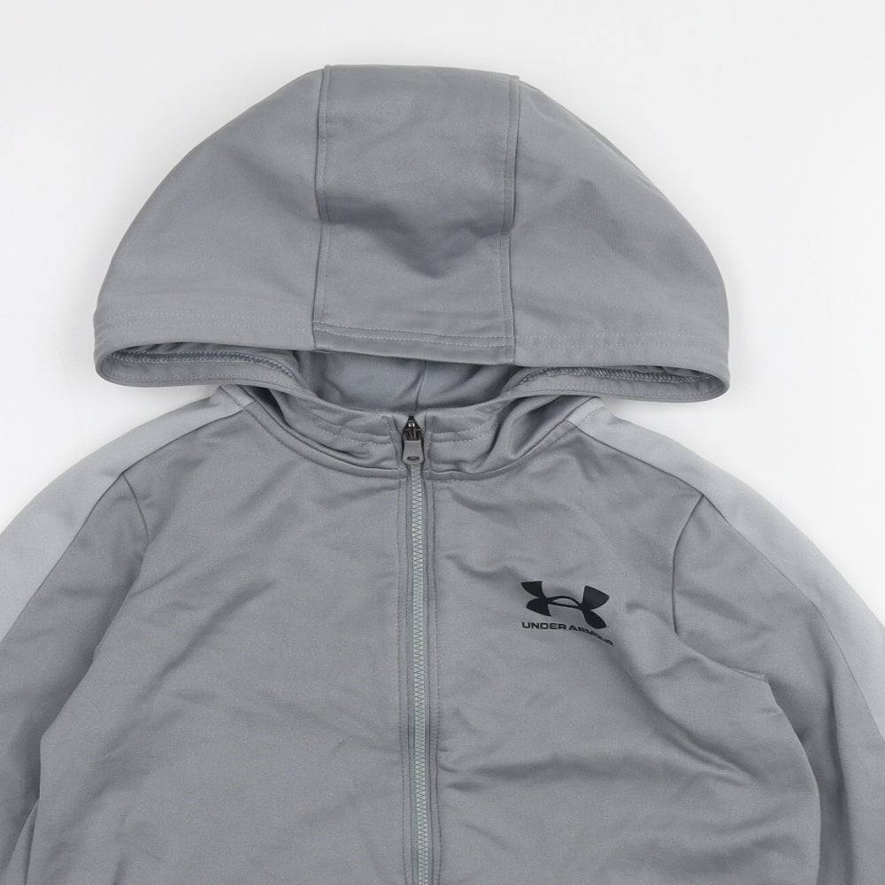 Under armour Boys Grey Polyester Full Zip Hoodie Size 8-9 Years Zip