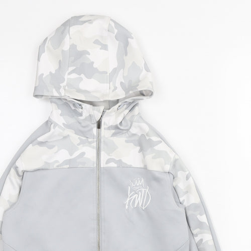 Kings Will Dream Boys Grey Camouflage Polyester Full Zip Hoodie Size 10 Years