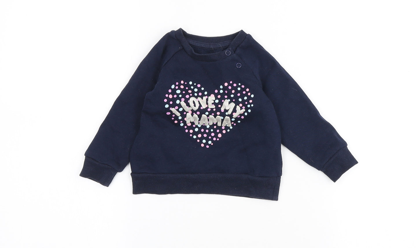 Primark Girls Blue Cotton Pullover Jumper Size 6-9 Months - I Love my mama