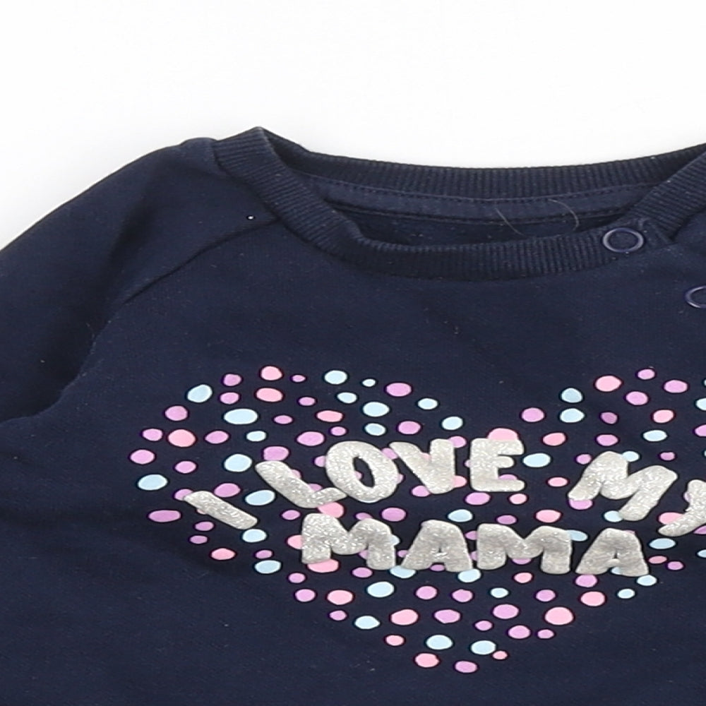 Primark Girls Blue Cotton Pullover Jumper Size 6-9 Months - I Love my mama
