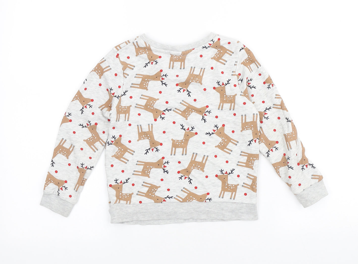 George Girls Grey Geometric Cotton Pullover Sweatshirt Size 4-5 Years - Christmas Reindeer