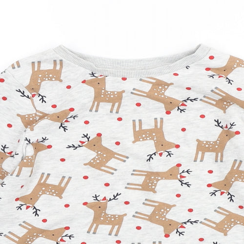George Girls Grey Geometric Cotton Pullover Sweatshirt Size 4-5 Years - Christmas Reindeer