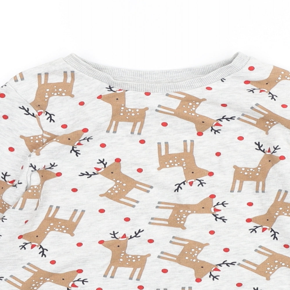 George Girls Grey Geometric Cotton Pullover Sweatshirt Size 4-5 Years - Christmas Reindeer