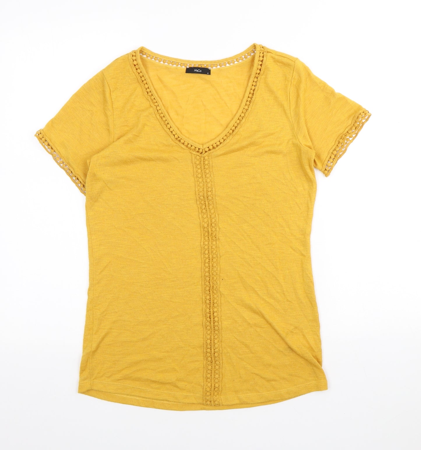 M&Co Womens Yellow Cotton Basic T-Shirt Size 8 Scoop Neck