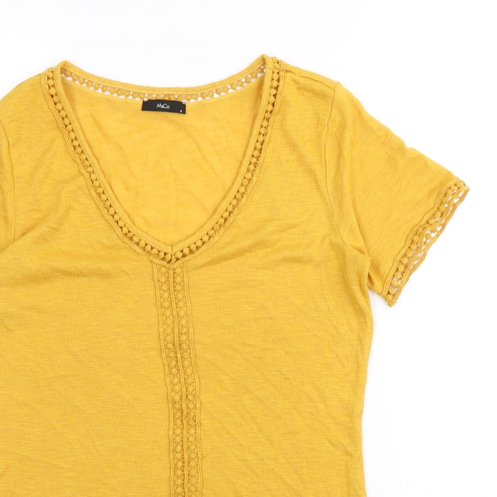 M&Co Womens Yellow Cotton Basic T-Shirt Size 8 Scoop Neck