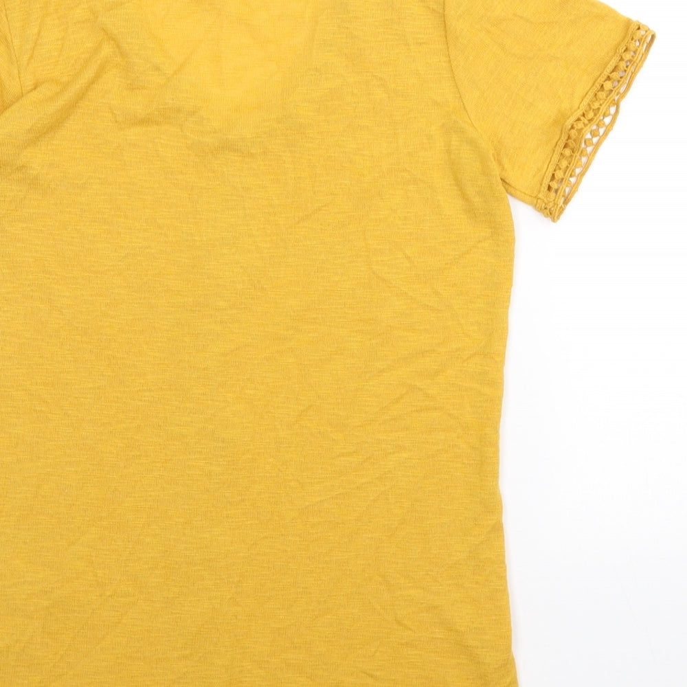 M&Co Womens Yellow Cotton Basic T-Shirt Size 8 Scoop Neck