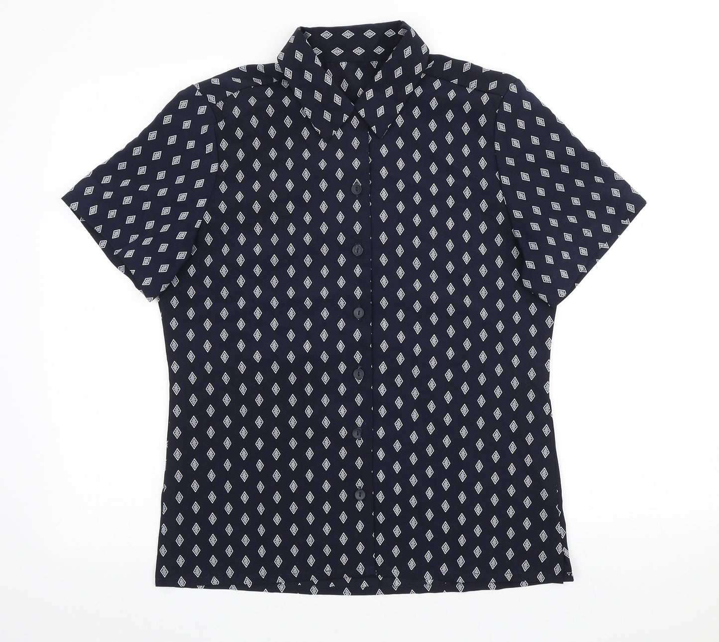 Alexandra Womens Blue Geometric Polyester Basic Blouse Size 10 Collared