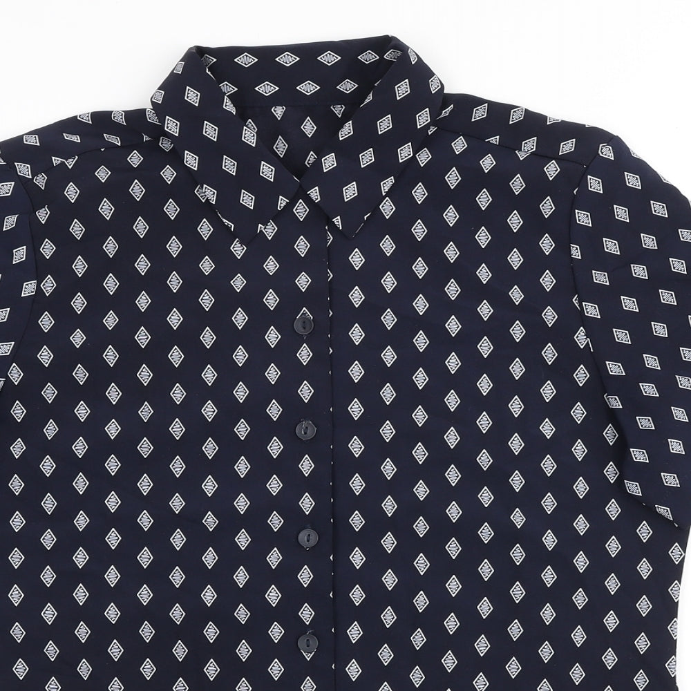 Alexandra Womens Blue Geometric Polyester Basic Blouse Size 10 Collared