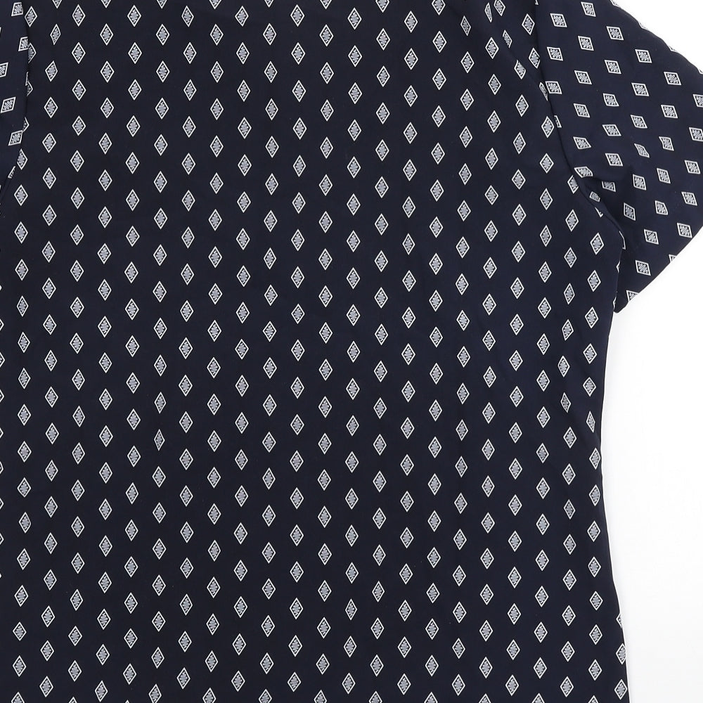 Alexandra Womens Blue Geometric Polyester Basic Blouse Size 10 Collared