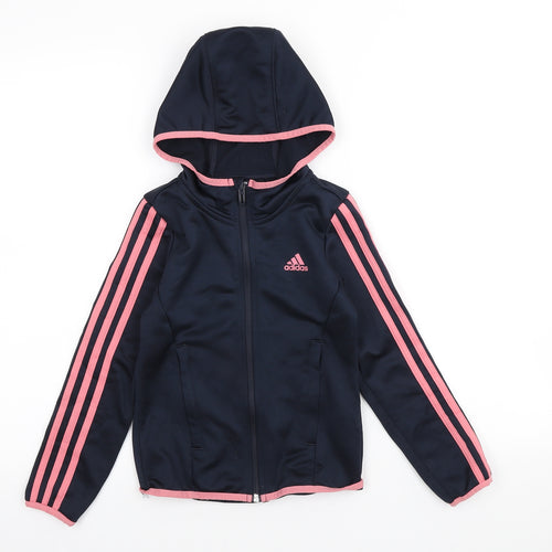 adidas Girls Blue Polyester Full Zip Hoodie Size 7-8 Years Zip