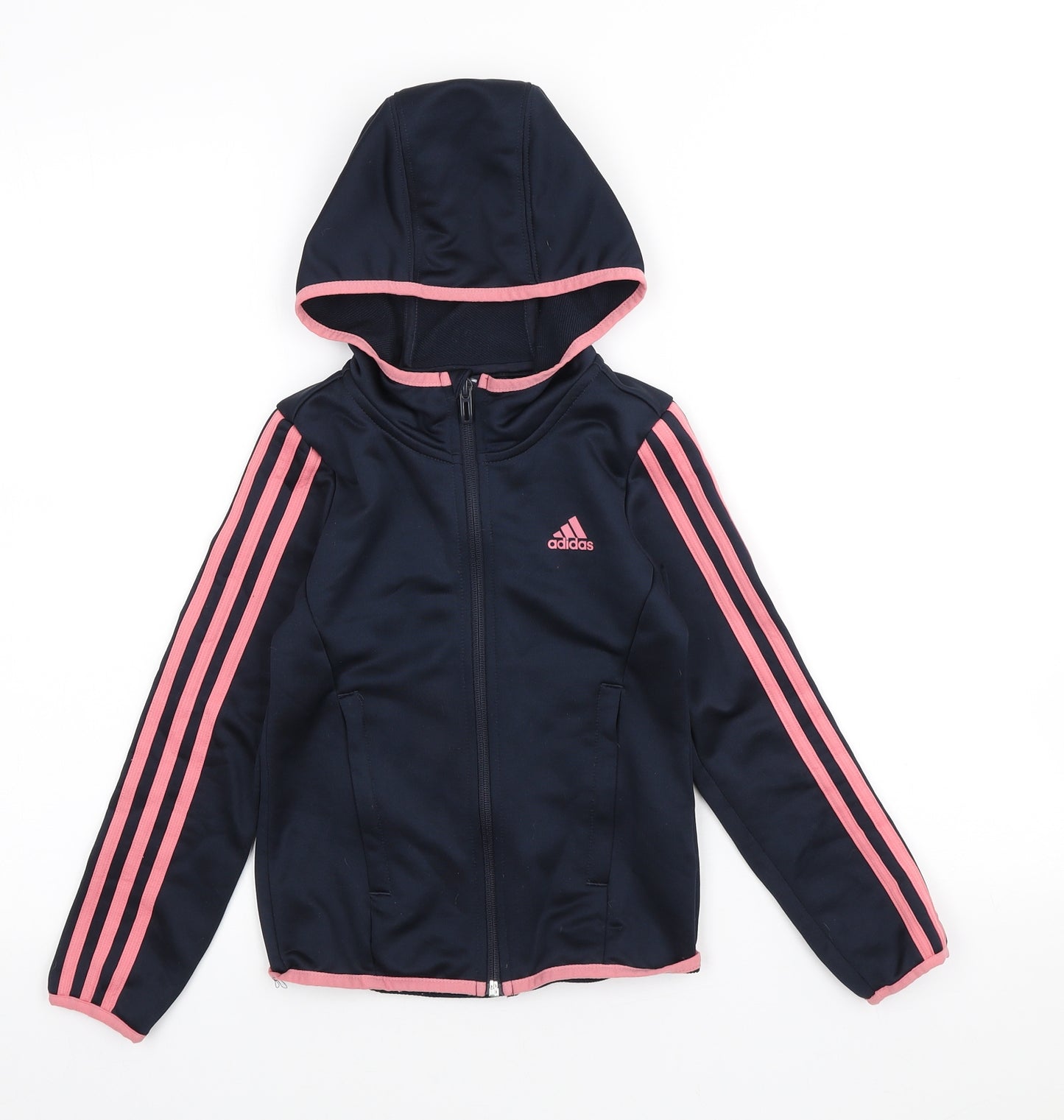 adidas Girls Blue Polyester Full Zip Hoodie Size 7-8 Years Zip