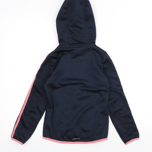adidas Girls Blue Polyester Full Zip Hoodie Size 7-8 Years Zip