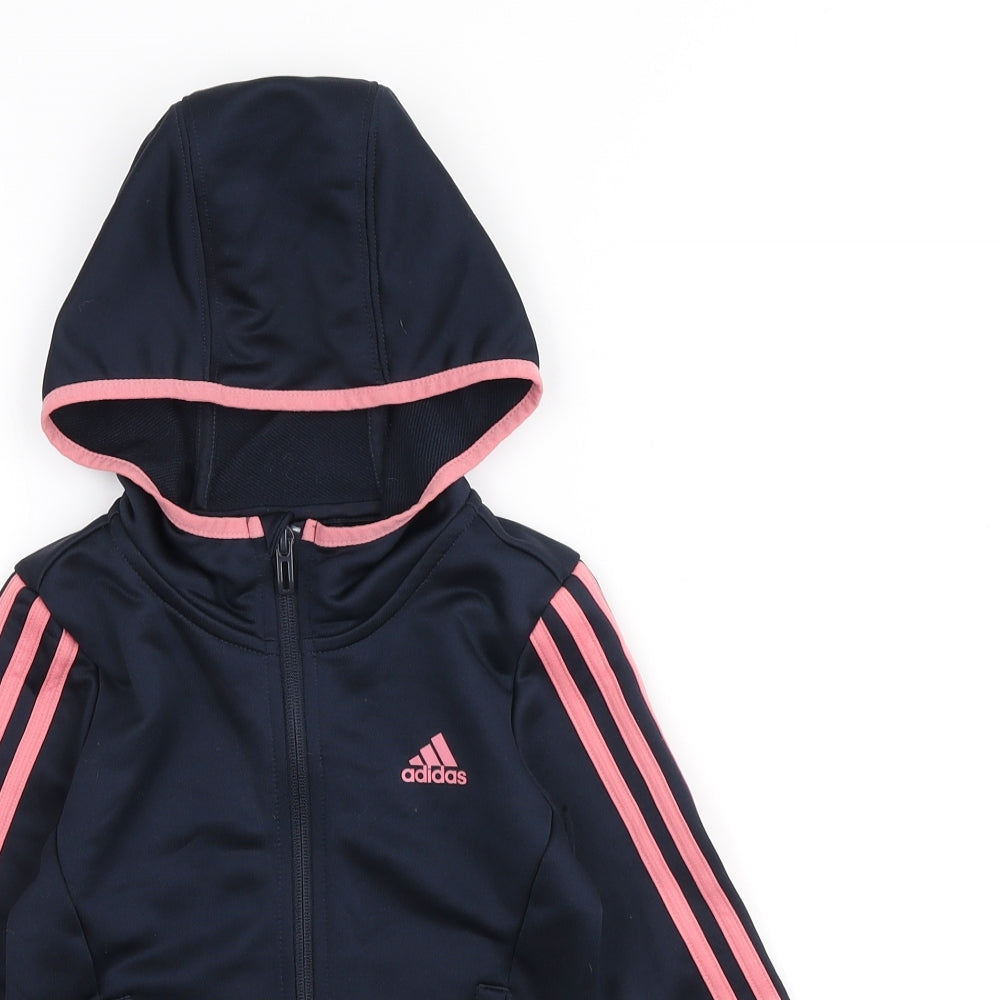 adidas Girls Blue Polyester Full Zip Hoodie Size 7-8 Years Zip
