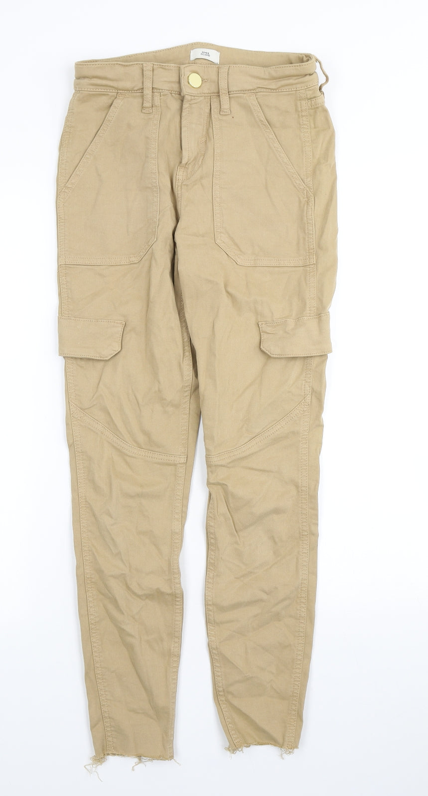 River Island Womens Brown Cotton Cargo Trousers Size 8 L26 in Regular Button
