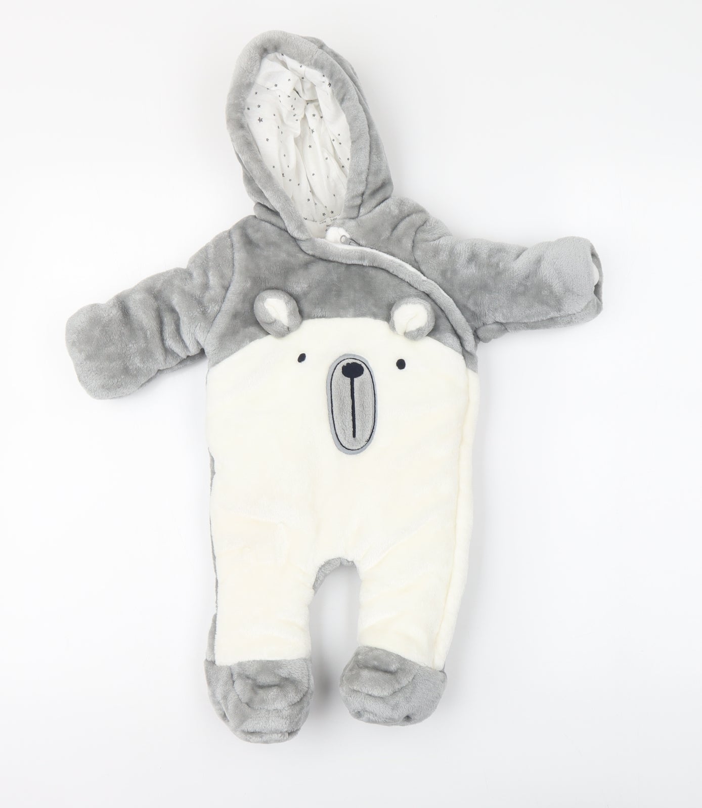 F&F Baby Grey Polyester Babygrow One-Piece Size 3-6 Months Zip - Bear