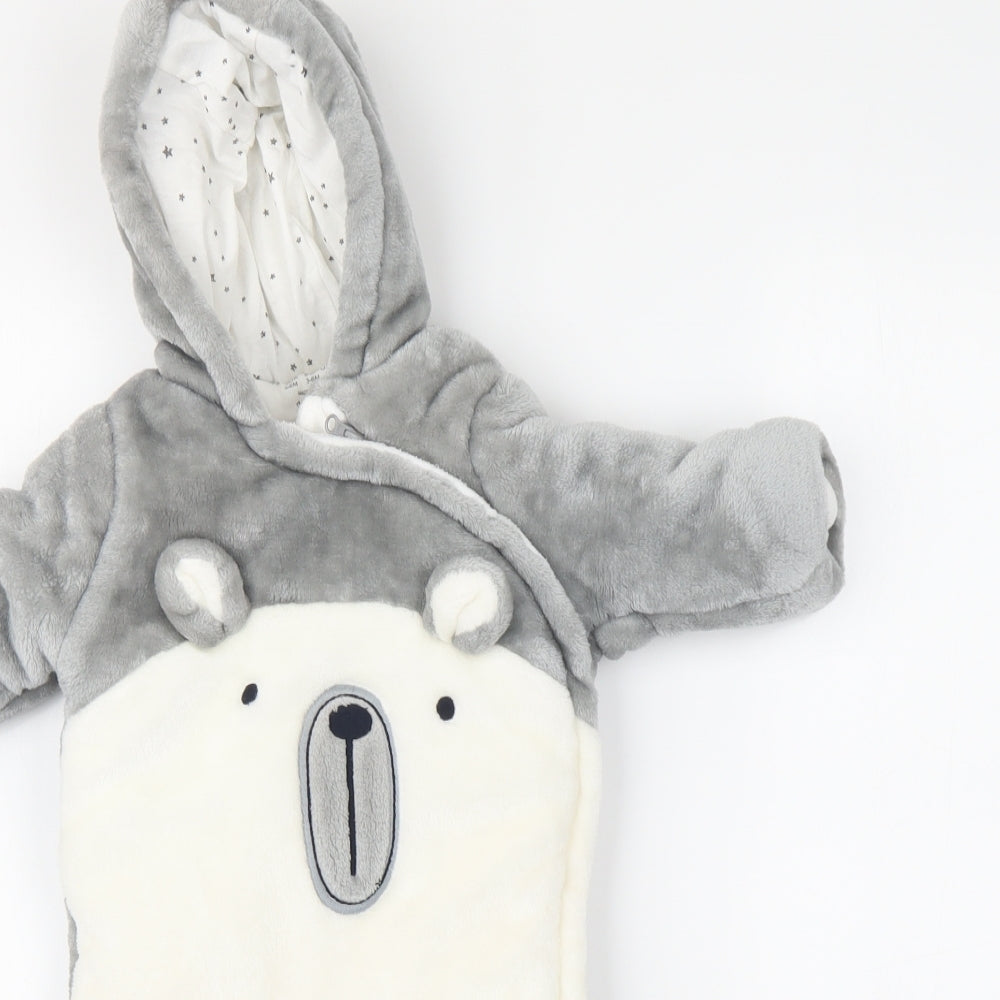 F&F Baby Grey Polyester Babygrow One-Piece Size 3-6 Months Zip - Bear