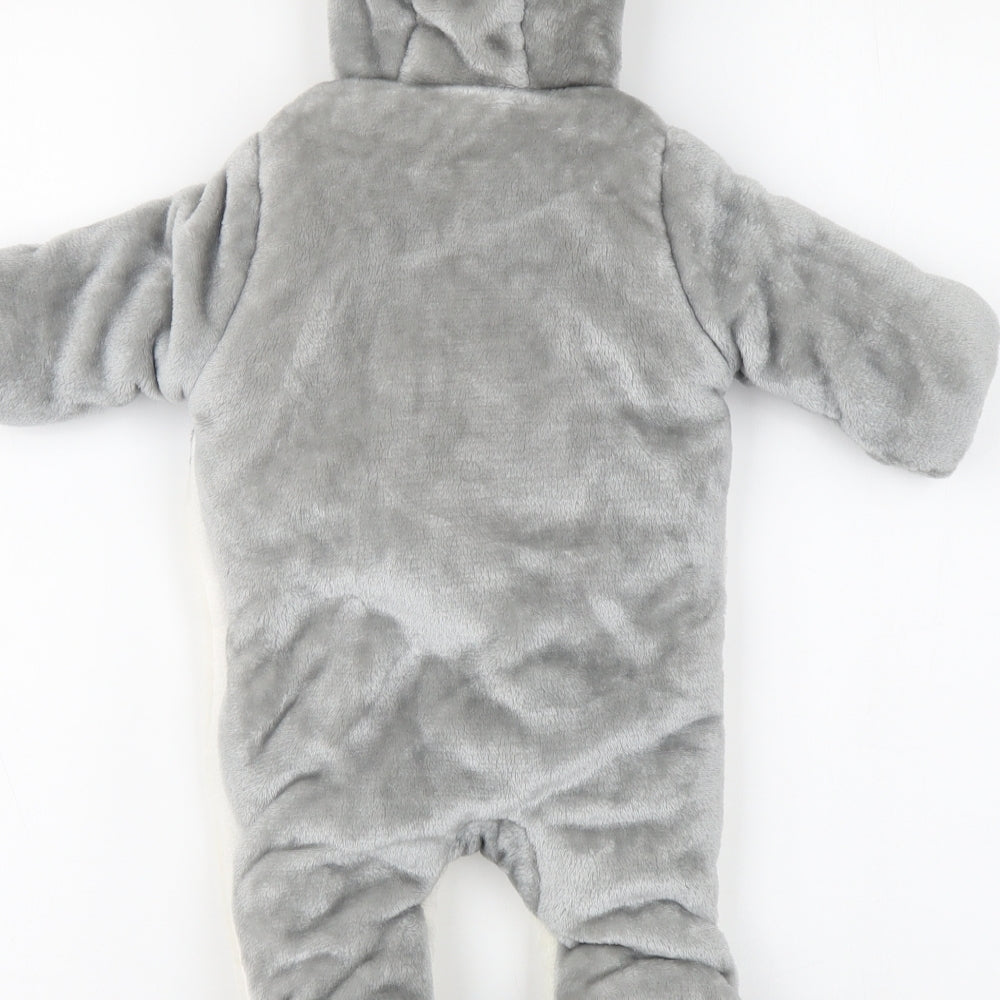F&F Baby Grey Polyester Babygrow One-Piece Size 3-6 Months Zip - Bear