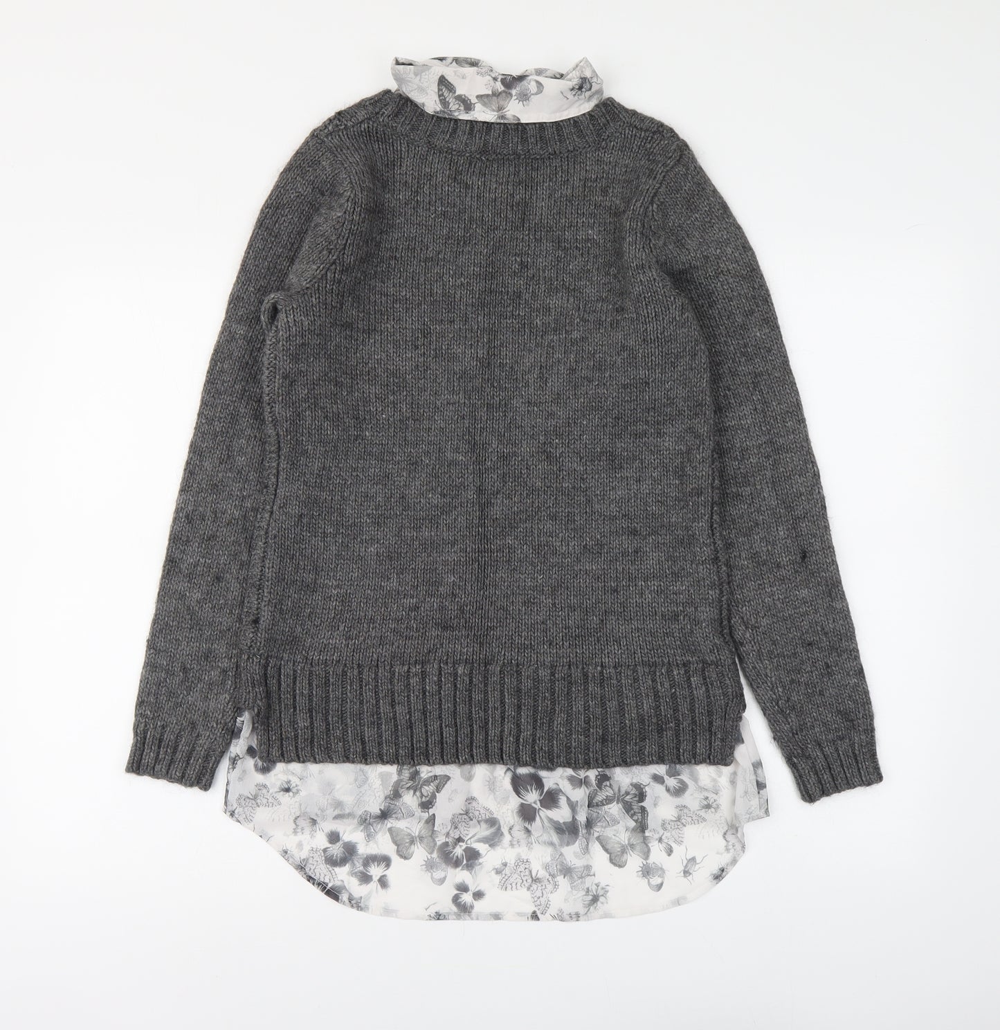 NEXT Womens Grey Collared Floral Acrylic Pullover Jumper Size 8 - Butterflies