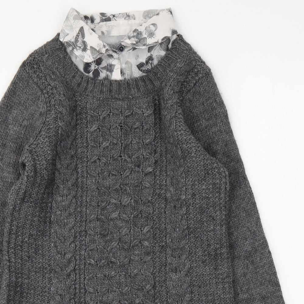 NEXT Womens Grey Collared Floral Acrylic Pullover Jumper Size 8 - Butterflies