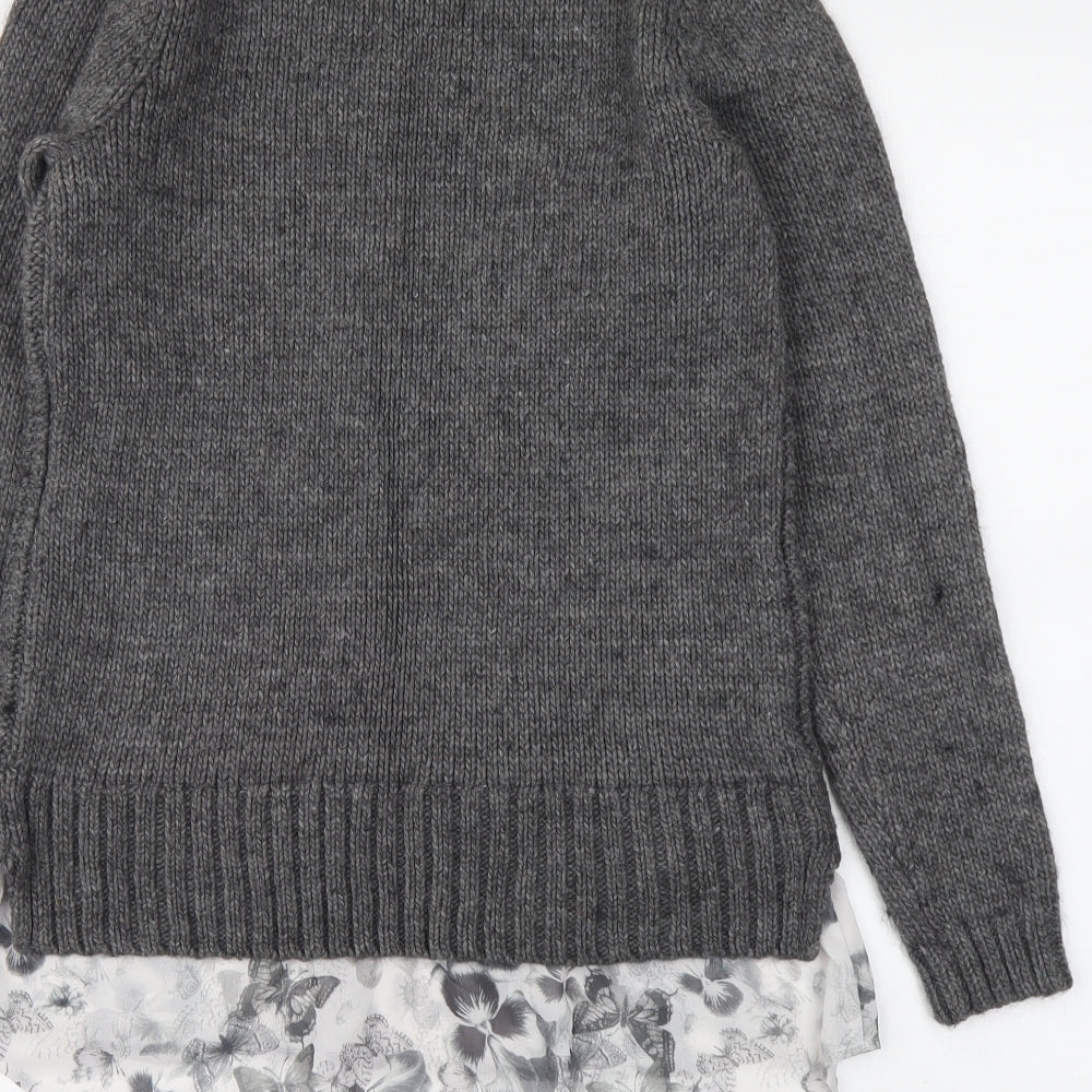 NEXT Womens Grey Collared Floral Acrylic Pullover Jumper Size 8 - Butterflies
