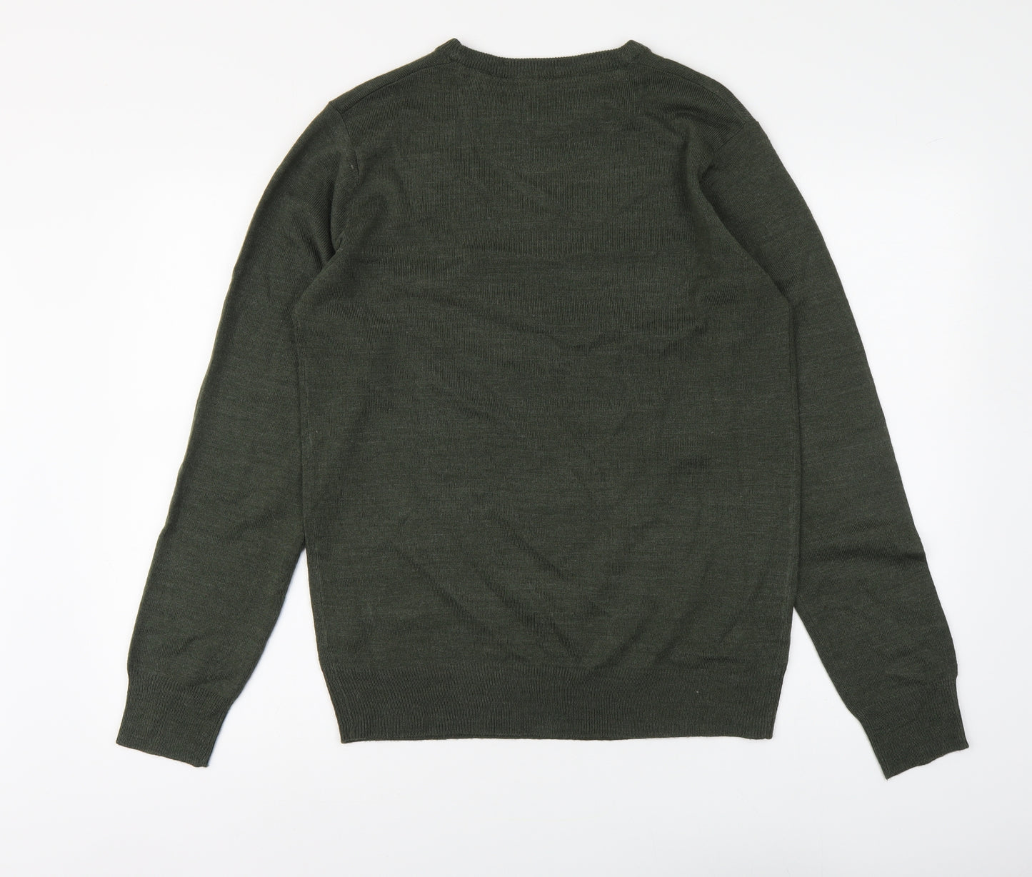 Brave Soul Mens Green Round Neck Acrylic Pullover Jumper Size M