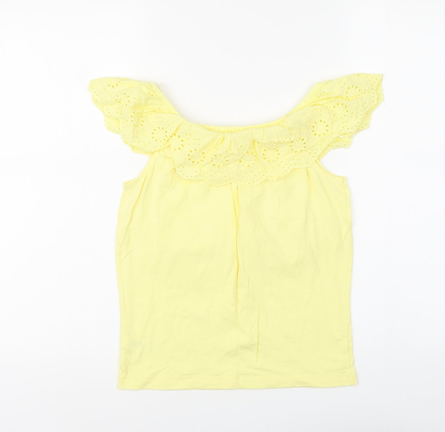 Dunnes Stores Girls Yellow Cotton Basic Blouse Size 7 Years Square Neck Pullover