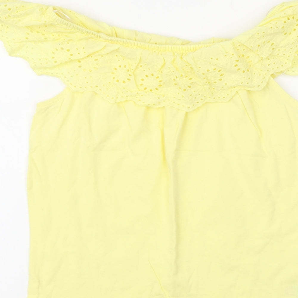Dunnes Stores Girls Yellow Cotton Basic Blouse Size 7 Years Square Neck Pullover