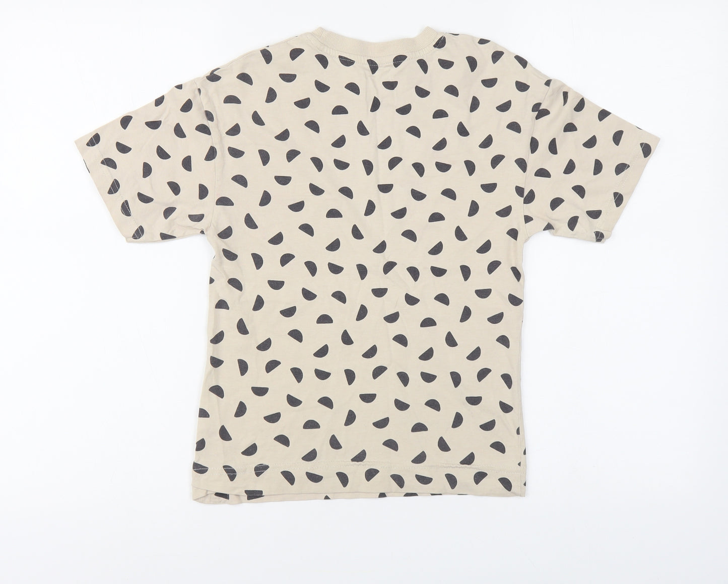 George Boys Beige Geometric Cotton Basic T-Shirt Size 6-7 Years Round Neck Pullover