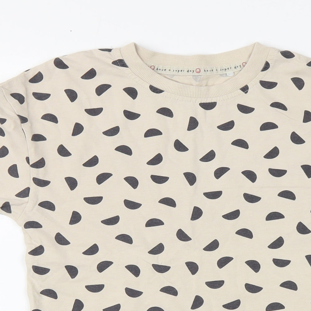 George Boys Beige Geometric Cotton Basic T-Shirt Size 6-7 Years Round Neck Pullover