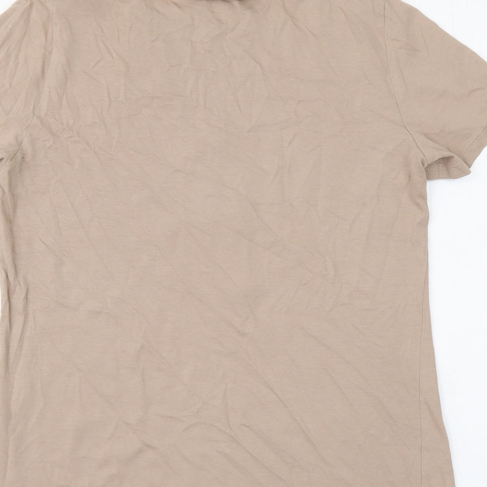 New Look Womens Beige Cotton Basic T-Shirt Size 6 Round Neck - Lighting Bolt