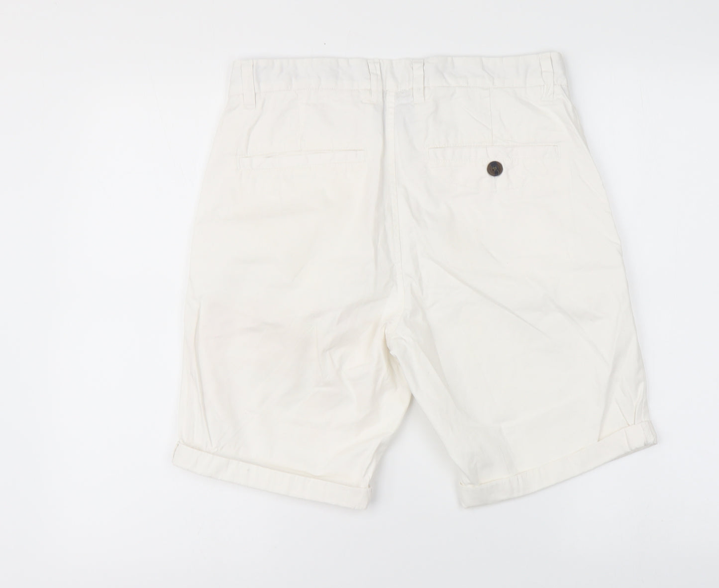 NEXT Mens White Cotton Chino Shorts Size 30 L9 in Regular Button