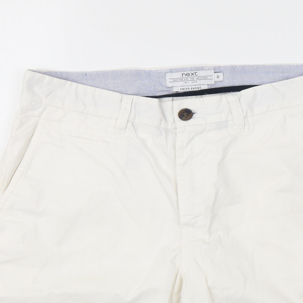 NEXT Mens White Cotton Chino Shorts Size 30 L9 in Regular Button