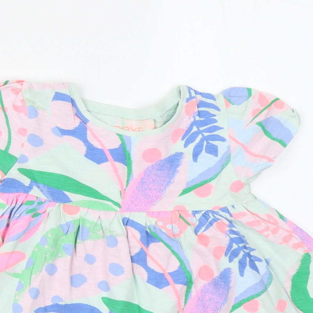 NEXT Girls Multicoloured Geometric Cotton Basic T-Shirt Size 3-4 Years Round Neck Pullover