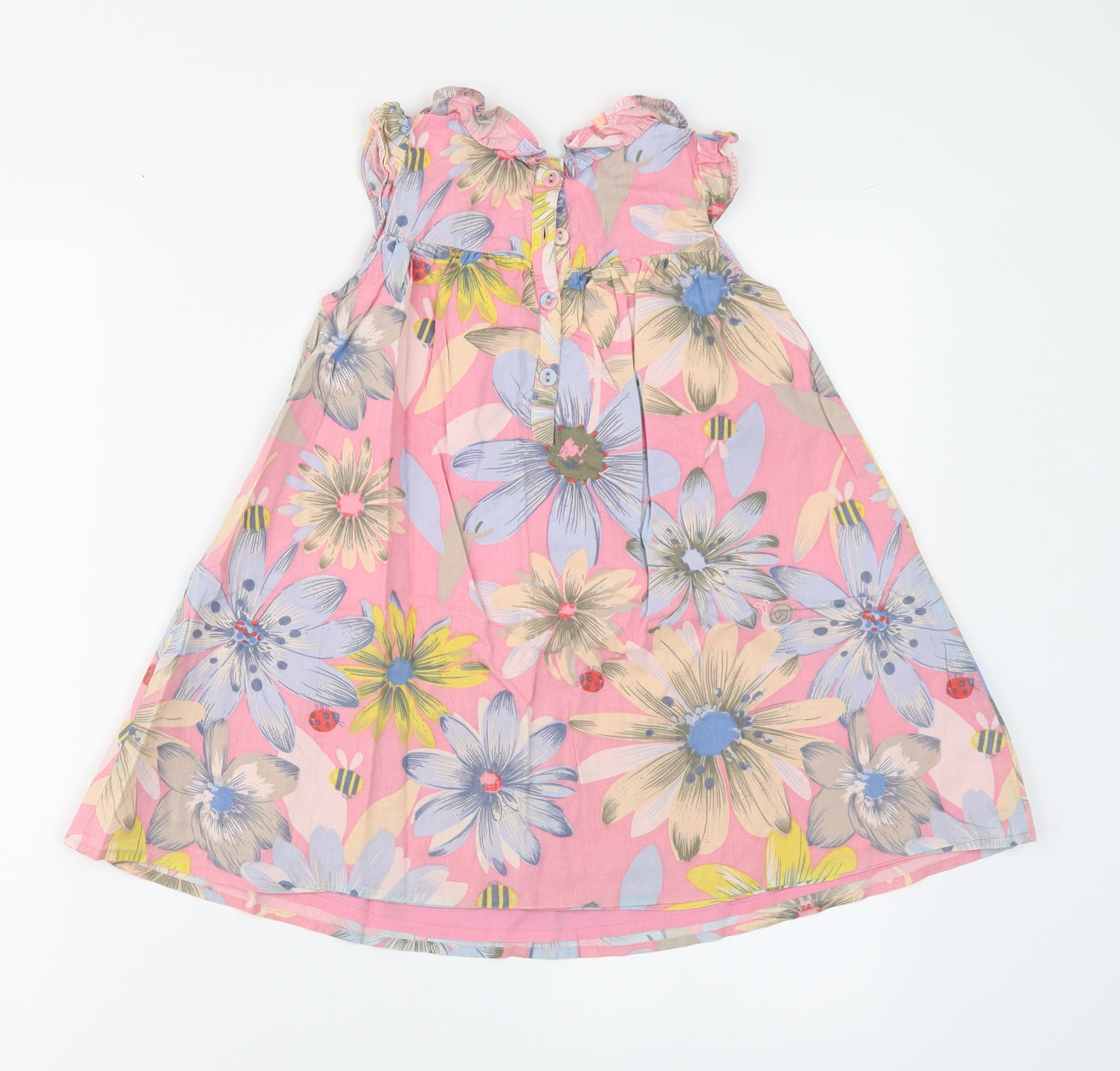 NEXT Girls Pink Floral Cotton Skater Dress Size 3-4 Years Round Neck Button
