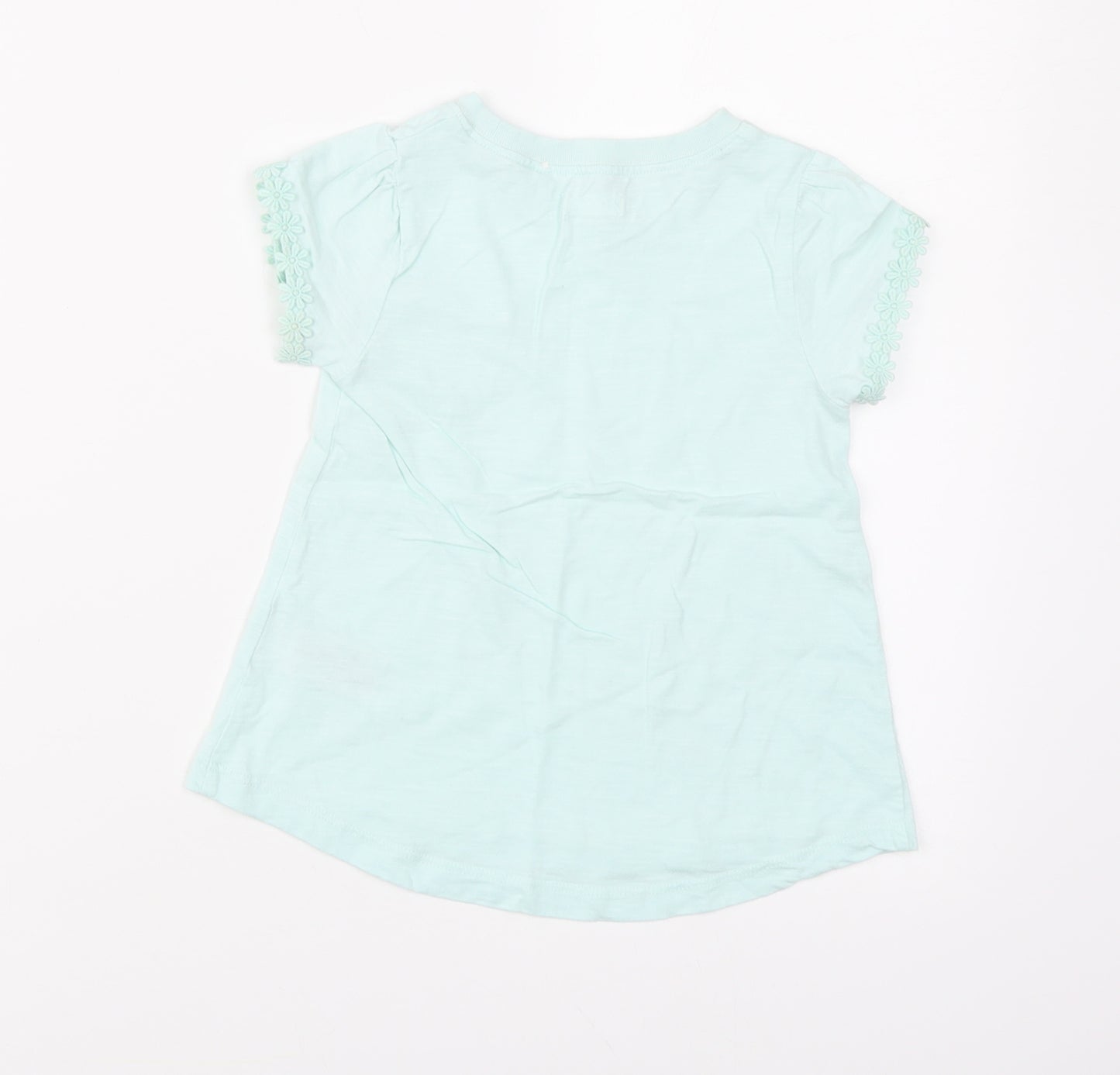 NEXT Girls Blue Cotton Basic T-Shirt Size 3 Years Round Neck Pullover - Flower Trim