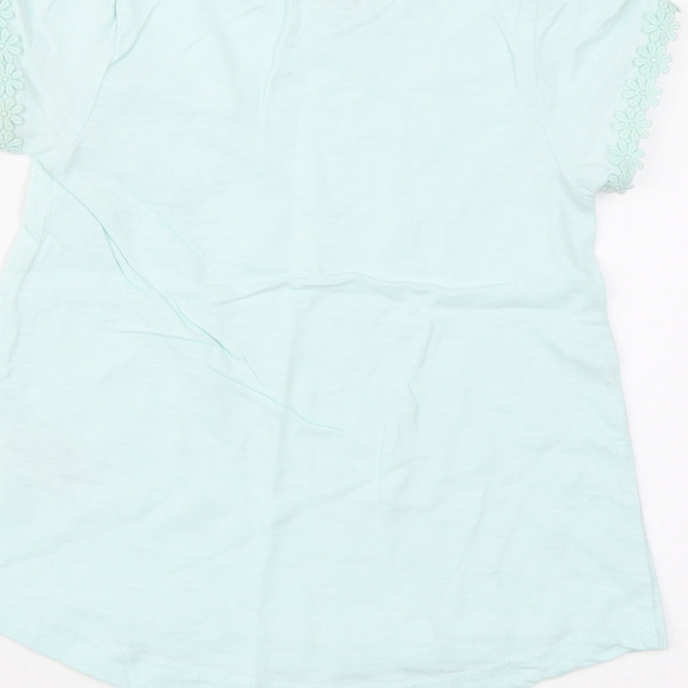 NEXT Girls Blue Cotton Basic T-Shirt Size 3 Years Round Neck Pullover - Flower Trim